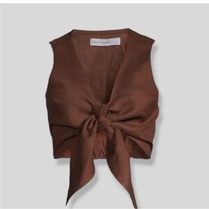 Revolve Faithfull The Brand Linen Top Wrap Crop Brown size 4 tie bow